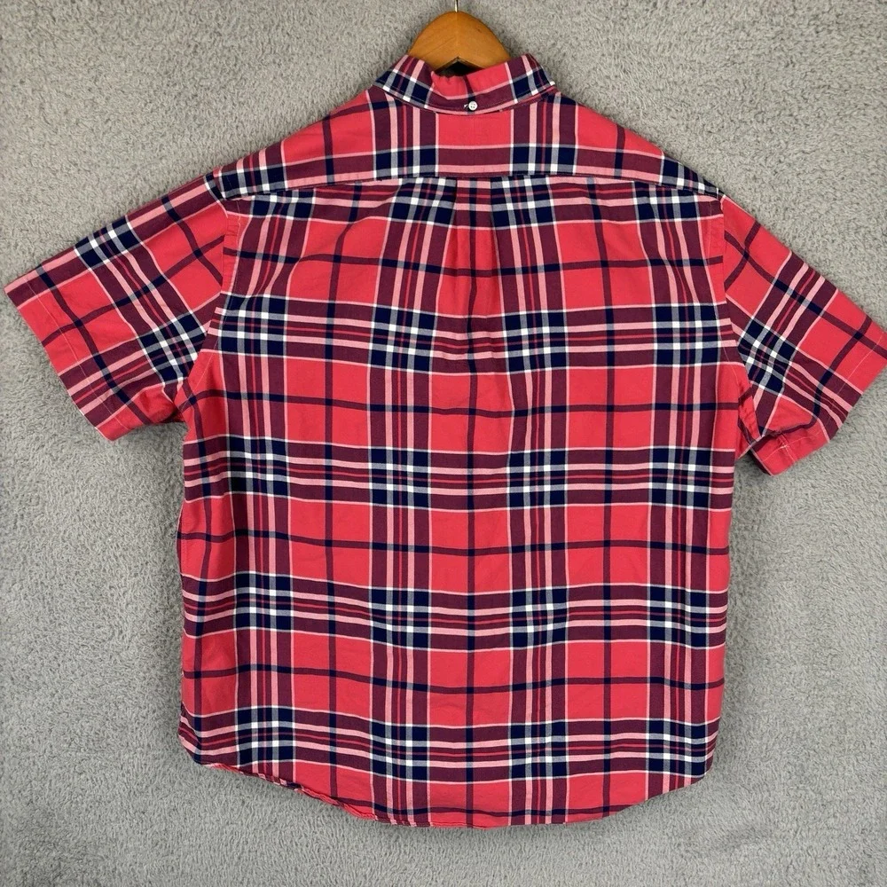 Polo‎ Ralph Lauren Button Down Shirt Mens 2XL Light Red Navy Plaid Cotton Casual